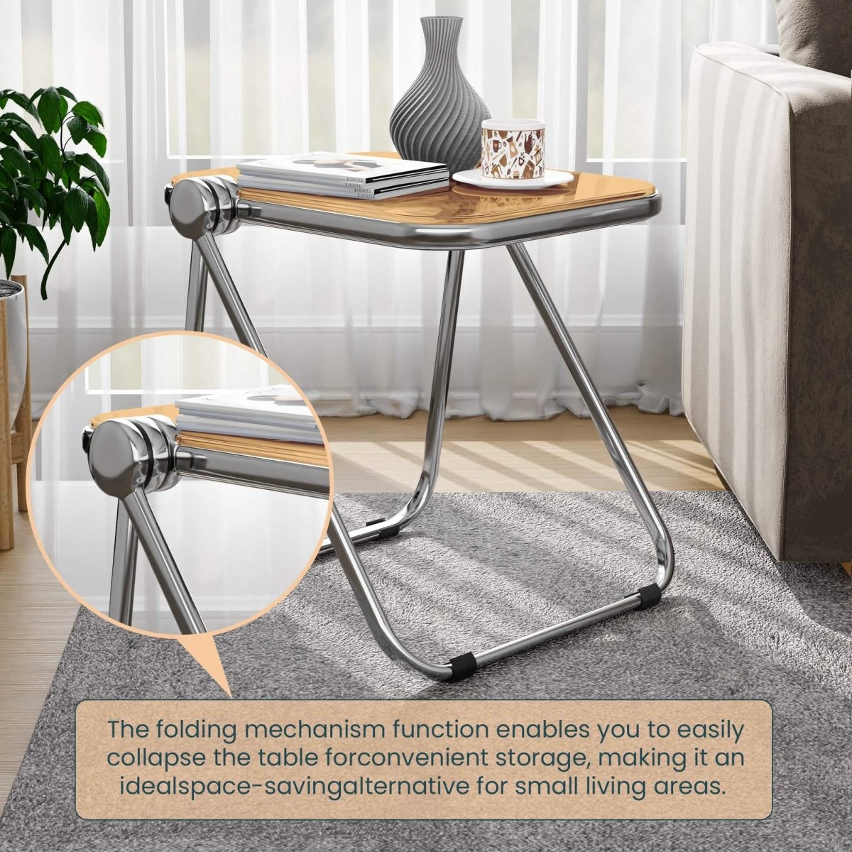 Lawrence Square Folding Side Table with Plastic Tabletop in Chrome Aluminum/Iron Frame