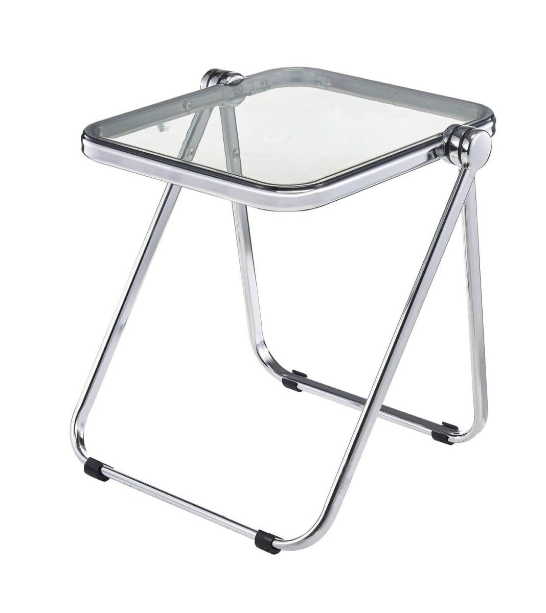 Lawrence Square Folding Side Table with Plastic Tabletop in Chrome Aluminum/Iron Frame