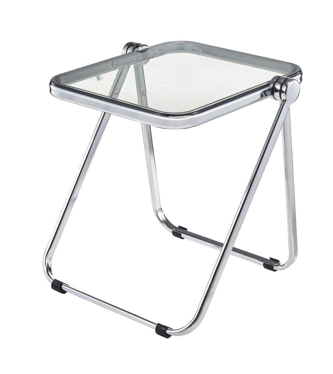 Lawrence Square Folding Side Table with Plastic Tabletop in Chrome Aluminum/Iron Frame