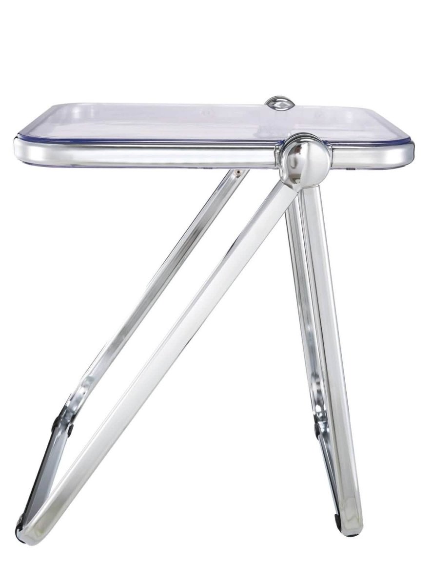Lawrence Square Folding Side Table with Plastic Tabletop in Chrome Aluminum/Iron Frame
