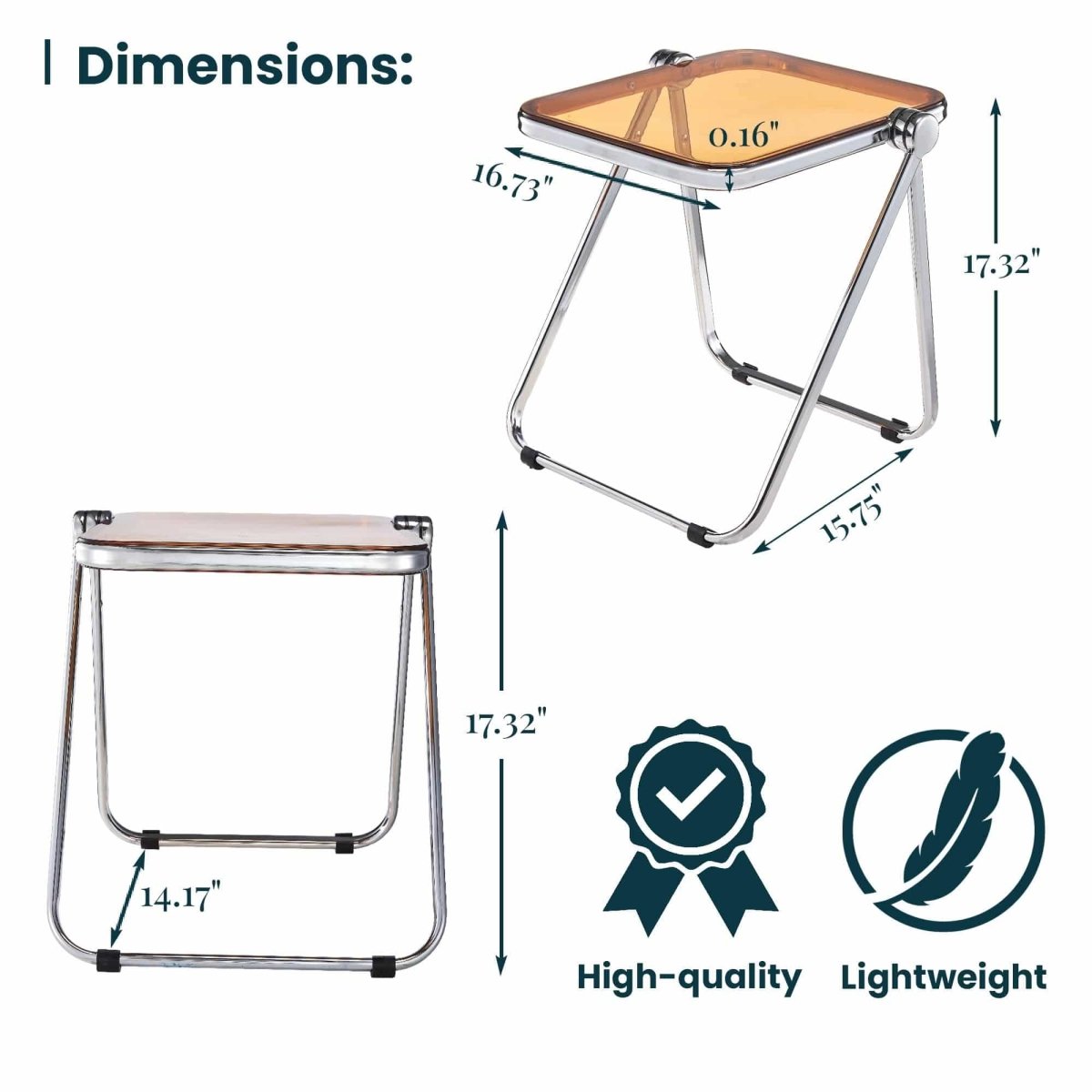 Lawrence Square Folding Side Table with Plastic Tabletop in Chrome Aluminum/Iron Frame