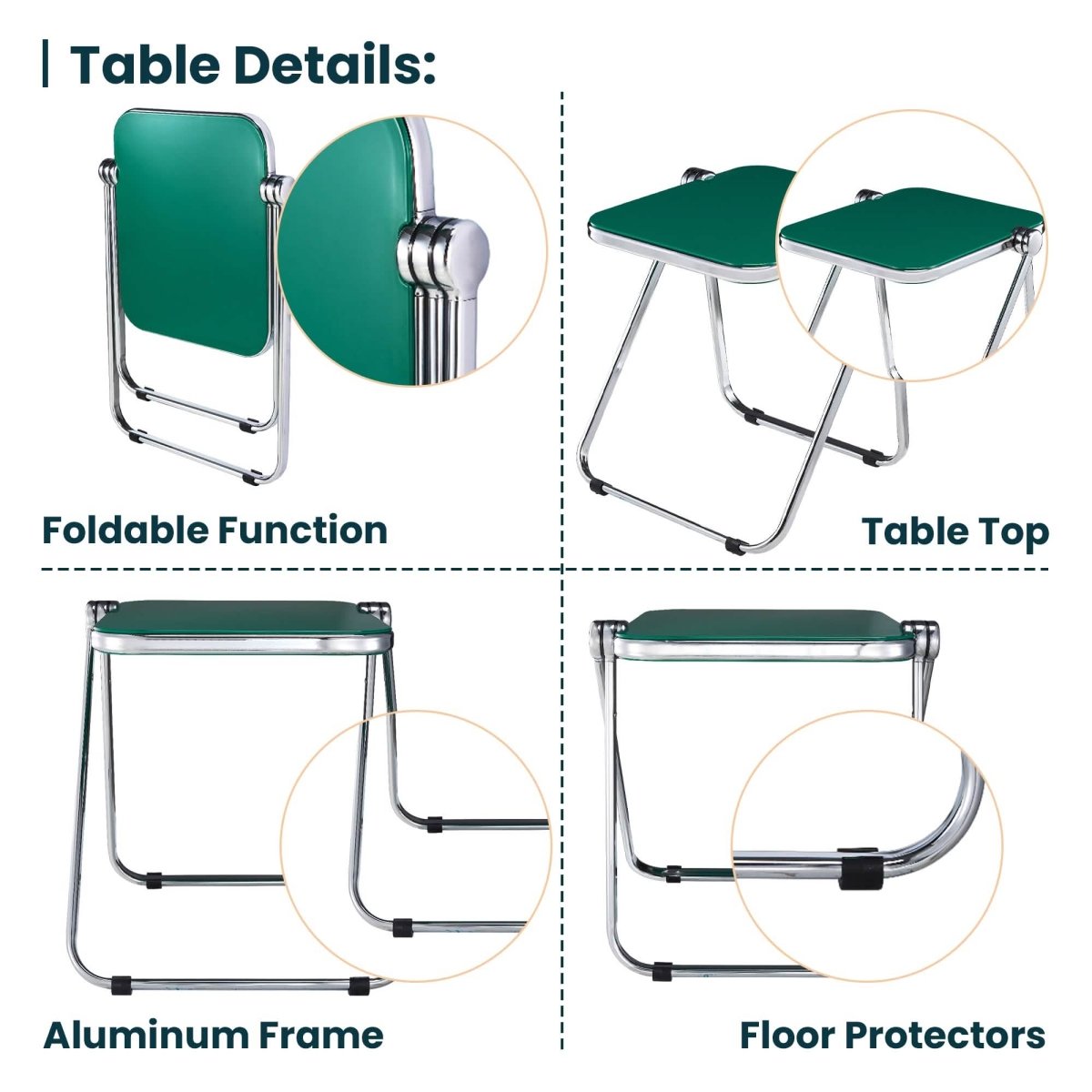 Lawrence Square Folding Side Table with Plastic Tabletop in Chrome Aluminum/Iron Frame