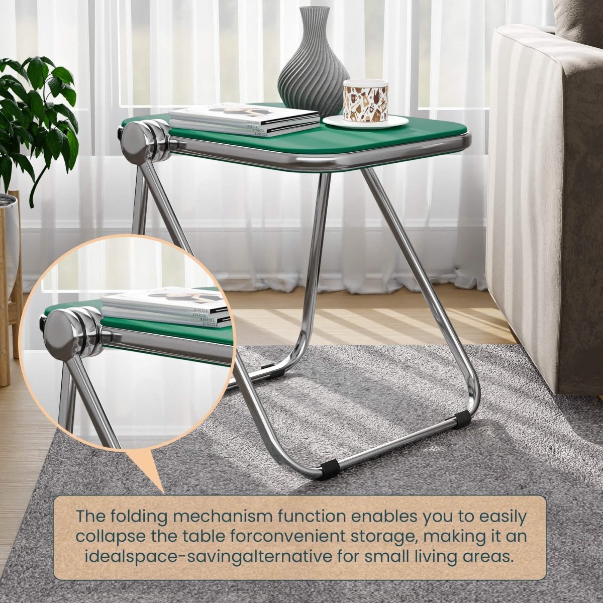 Lawrence Square Folding Side Table with Plastic Tabletop in Chrome Aluminum/Iron Frame