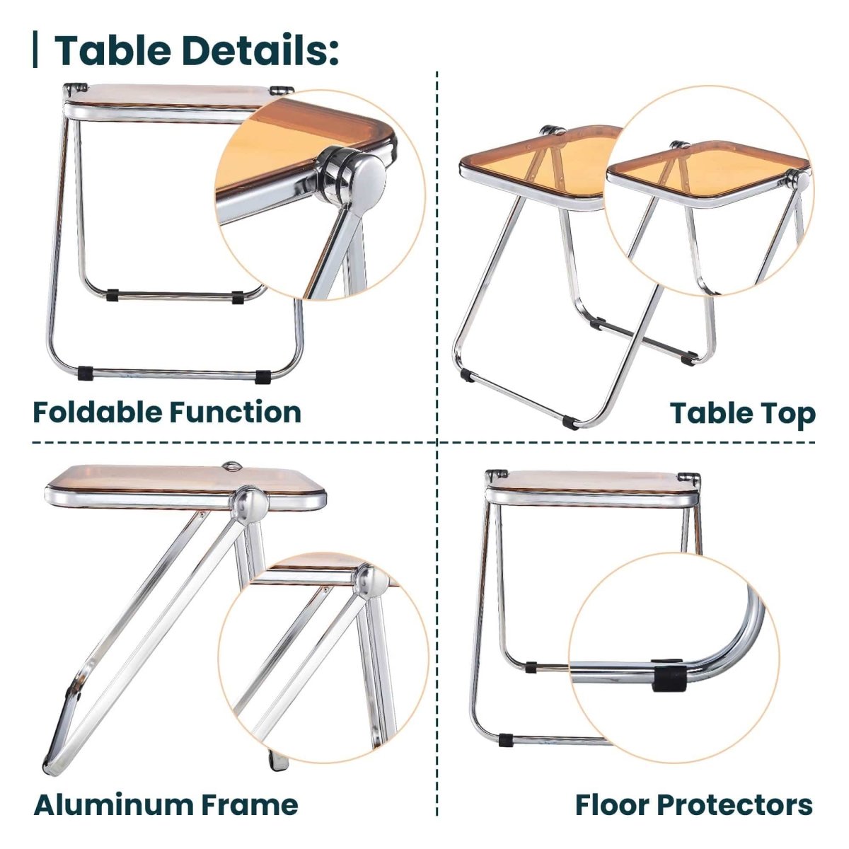 Lawrence Square Folding Side Table with Plastic Tabletop in Chrome Aluminum/Iron Frame