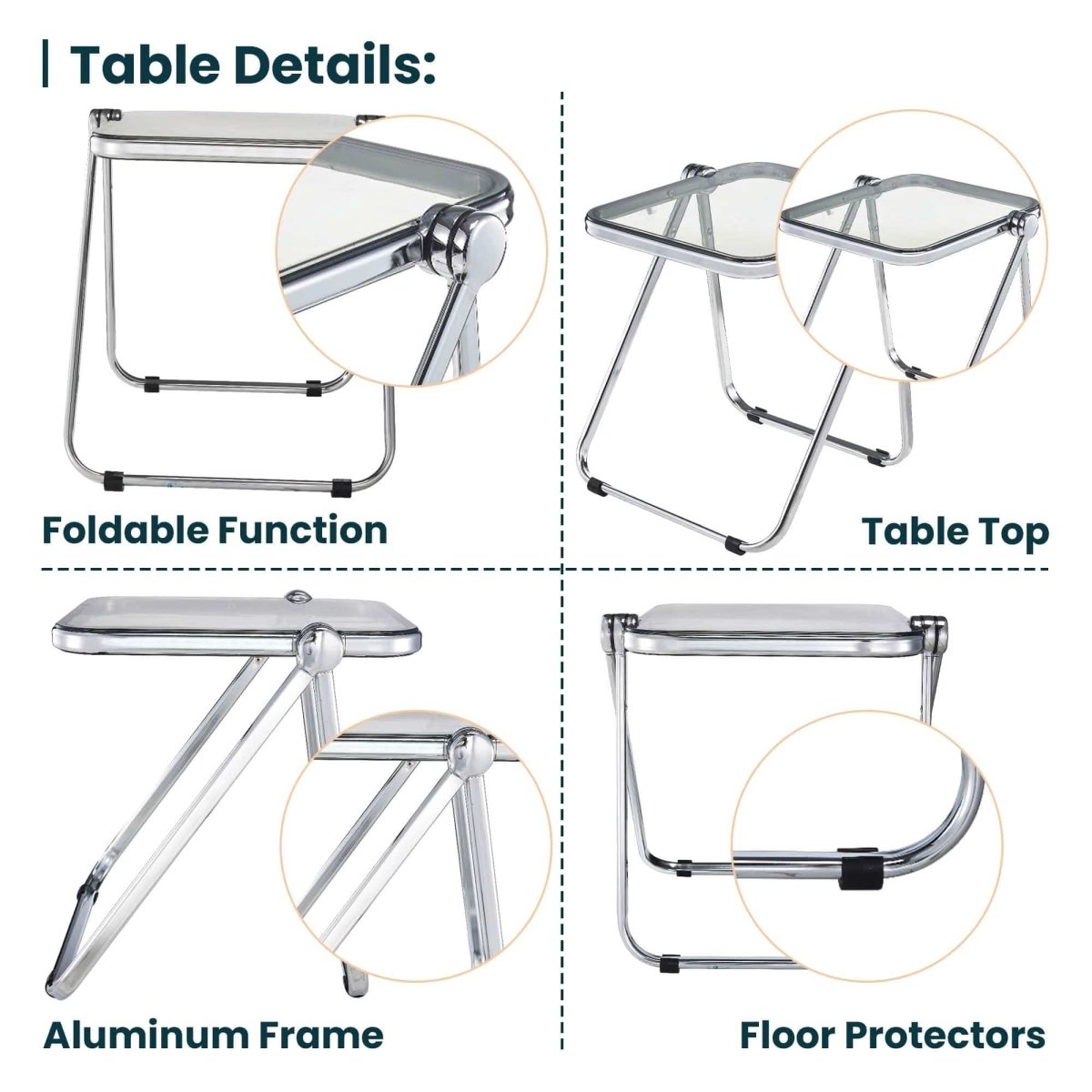 Lawrence Square Folding Side Table with Plastic Tabletop in Chrome Aluminum/Iron Frame