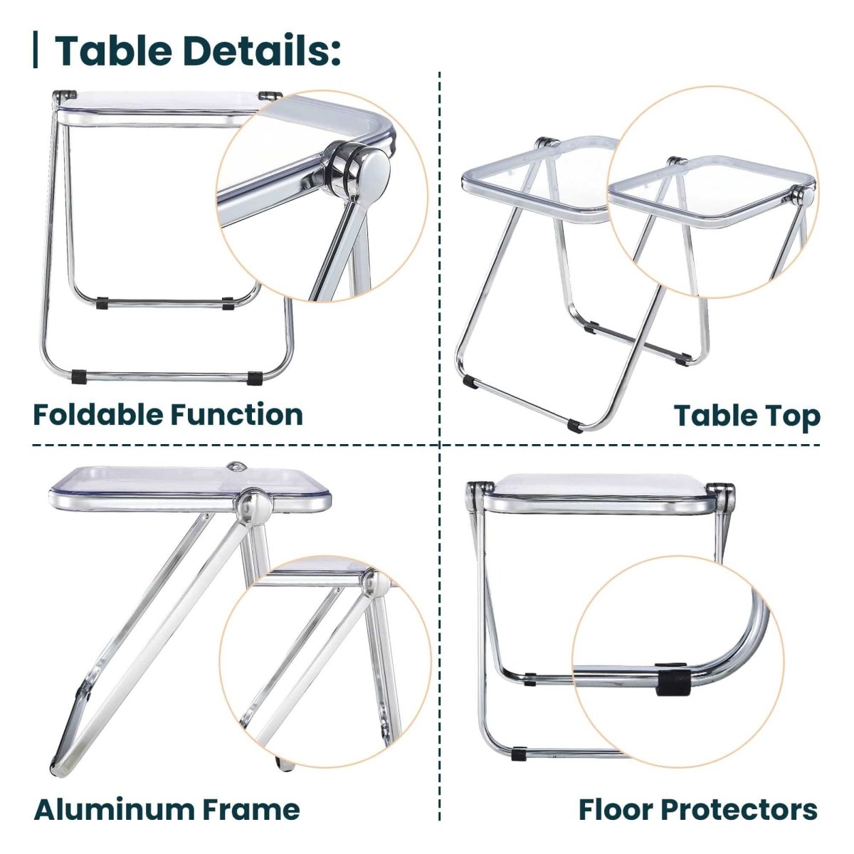 Lawrence Square Folding Side Table with Plastic Tabletop in Chrome Aluminum/Iron Frame