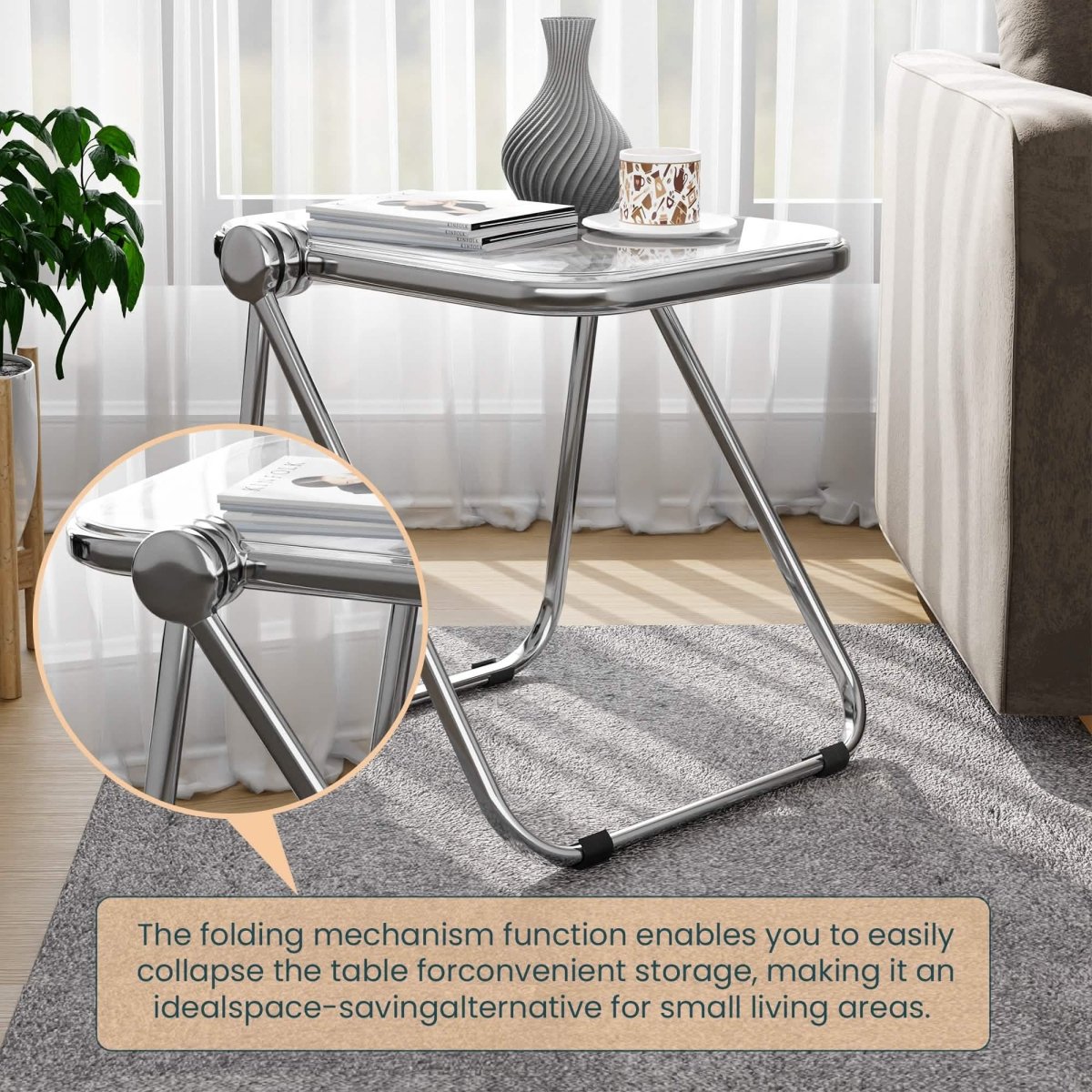 Lawrence Square Folding Side Table with Plastic Tabletop in Chrome Aluminum/Iron Frame