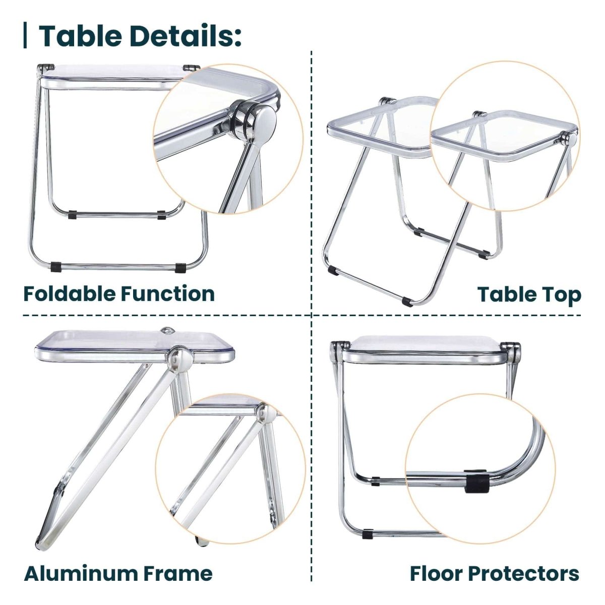 Lawrence Square Folding Side Table with Plastic Tabletop in Chrome Aluminum/Iron Frame