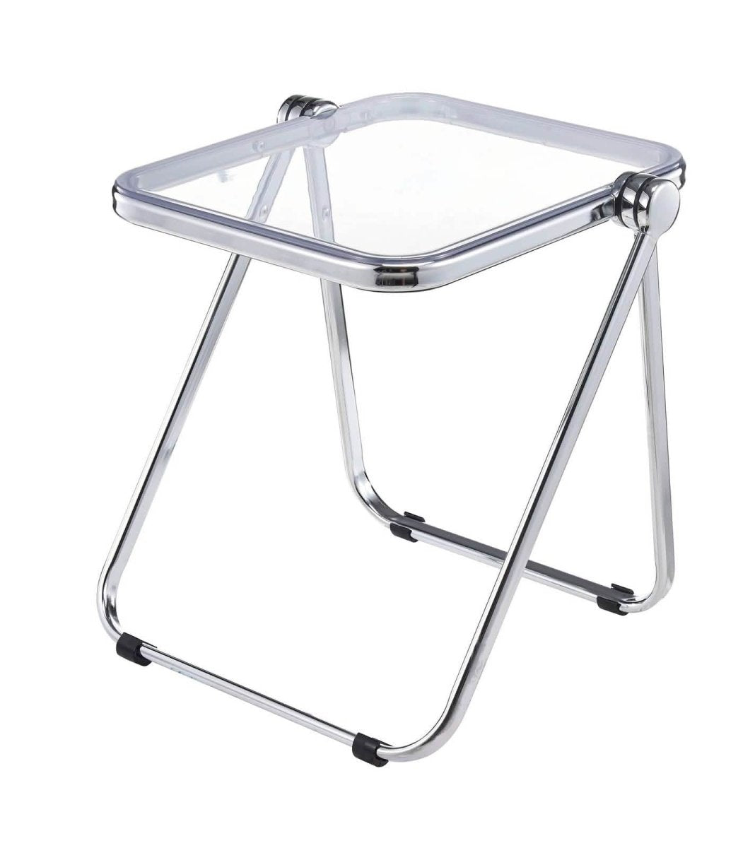 Lawrence Square Folding Side Table with Plastic Tabletop in Chrome Aluminum/Iron Frame