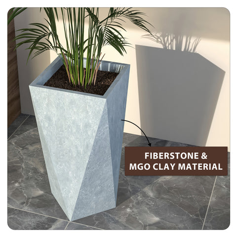 Aloe Tapered Square Fiberstone And MGO Clay Planter For Indoor And Outdoor