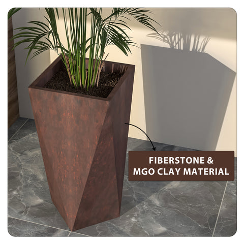 Aloe Tapered Square Fiberstone And MGO Clay Planter For Indoor And Outdoor