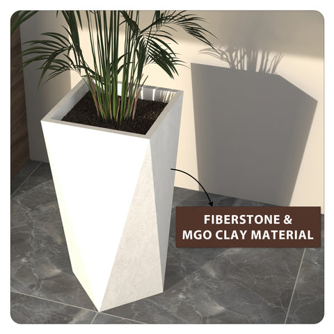 Aloe Tapered Square Fiberstone And MGO Clay Planter For Indoor And Outdoor