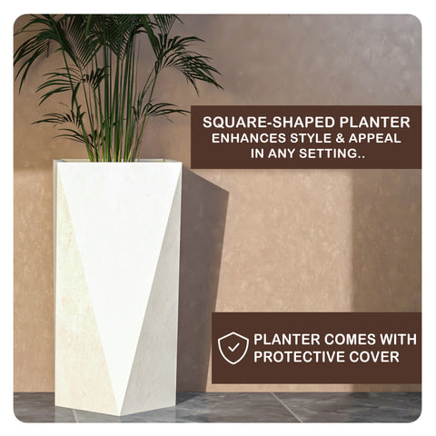 Aloe Tapered Square Fiberstone And MGO Clay Planter For Indoor And Outdoor