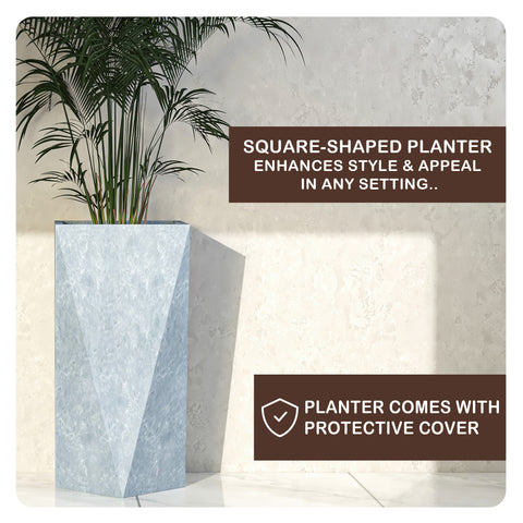 Aloe Tapered Square Fiberstone And MGO Clay Planter For Indoor And Outdoor