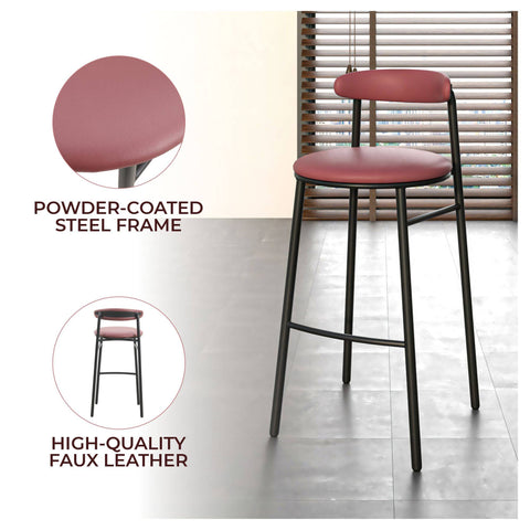 Lume Series Modern Bar Stool Upholstered in Leather for Dining Room and Kitchen