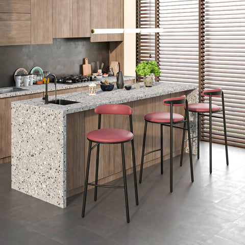 Lume Series Modern Bar Stool Upholstered in Leather for Dining Room and Kitchen