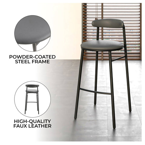 Lume Series Modern Bar Stool Upholstered in Leather for Dining Room and Kitchen