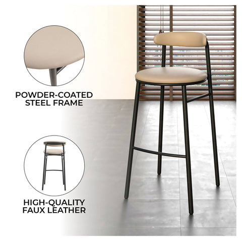 Lume Series Modern Bar Stool Upholstered in Leather for Dining Room and Kitchen