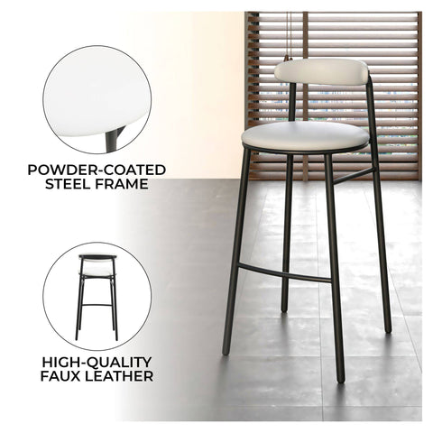 Lume Series Modern Bar Stool Upholstered in Leather for Dining Room and Kitchen