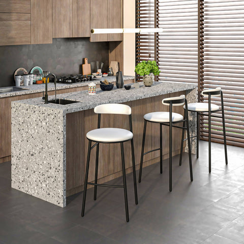 Lume Series Modern Bar Stool Upholstered in Leather for Dining Room and Kitchen