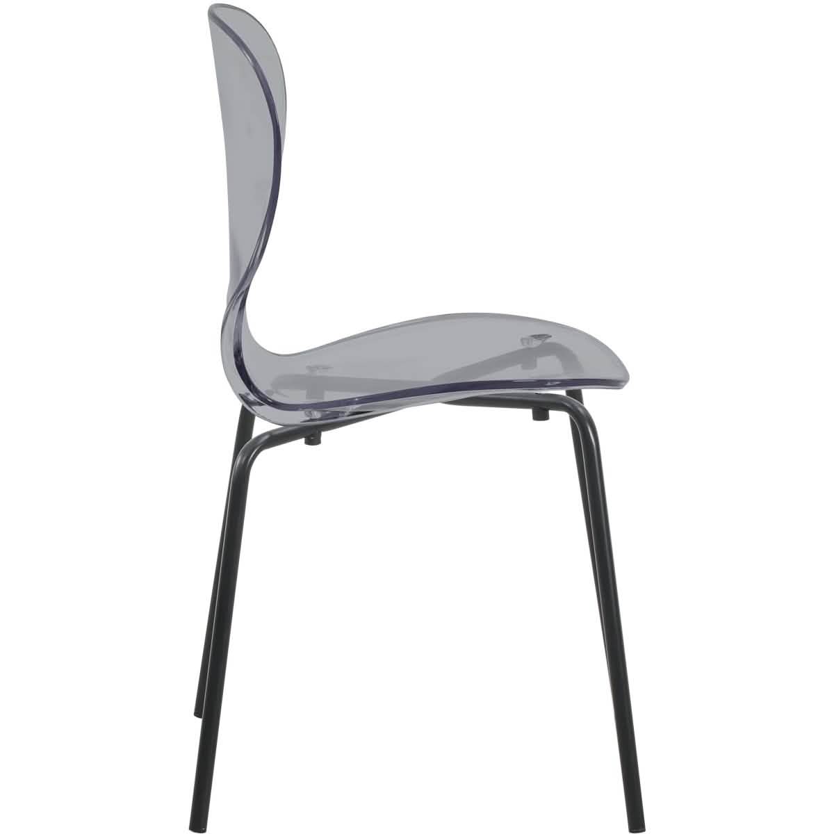LeisureMod 5 - Piece Dining Set Round Black MDF Dining Table and 4 Acrylic Dining Chairs with Chrome Legs
