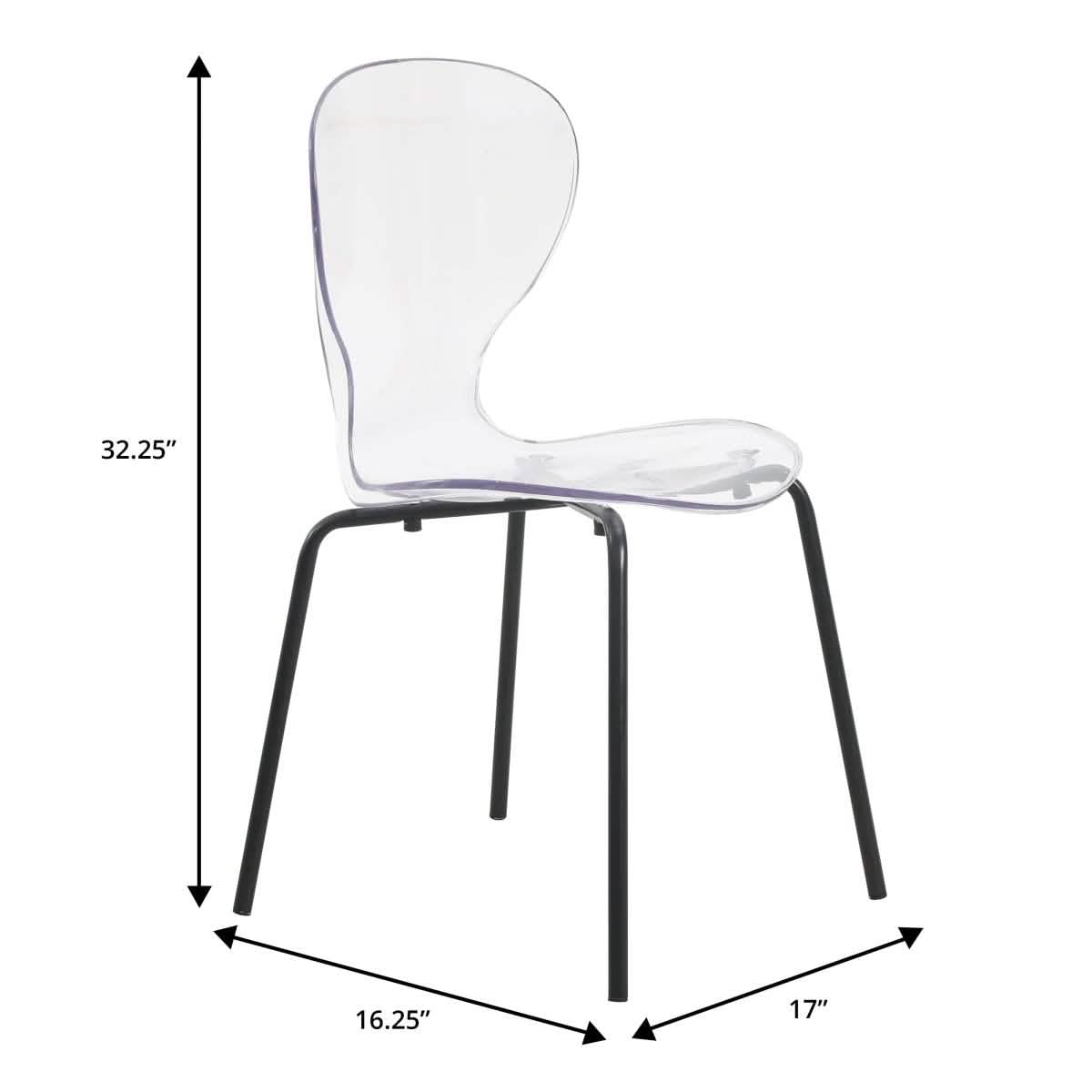 LeisureMod 5 - Piece Dining Set Round Black MDF Dining Table and 4 Acrylic Dining Chairs with Chrome Legs