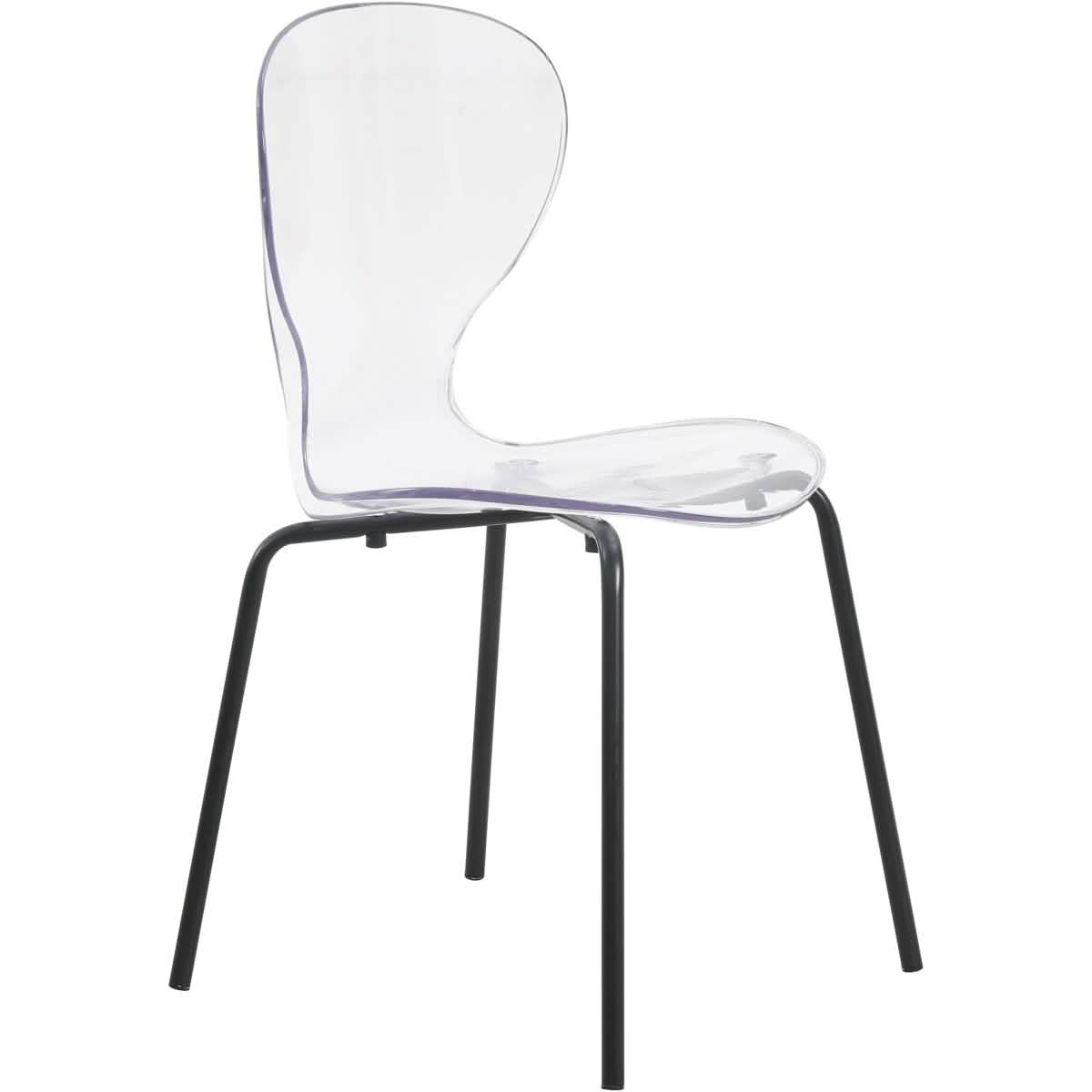 LeisureMod 5 - Piece Dining Set Round Black MDF Dining Table and 4 Acrylic Dining Chairs with Chrome Legs