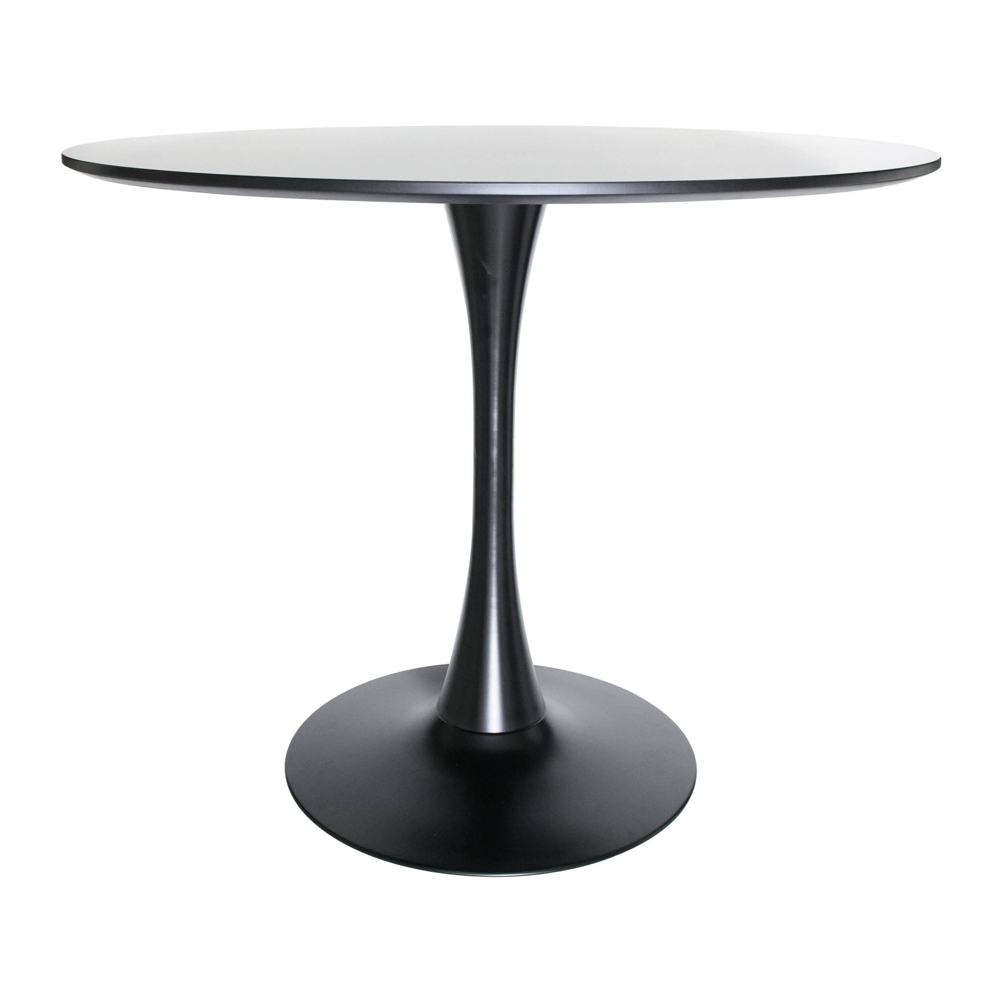 LeisureMod 5 - Piece Dining Set Round Black MDF Dining Table and 4 Acrylic Dining Chairs with Chrome Legs