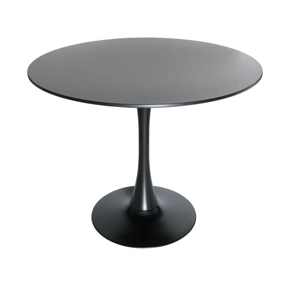 LeisureMod 5 - Piece Dining Set Round Black MDF Dining Table and 4 Acrylic Dining Chairs with Chrome Legs