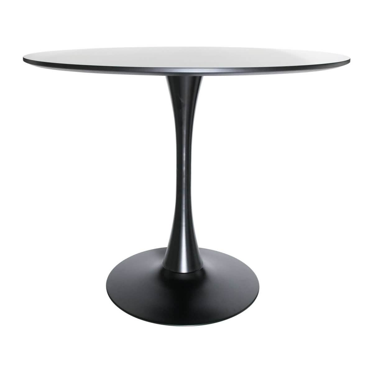 LeisureMod 5 - Piece Dining Set Round Black MDF Dining Table and 4 Acrylic Dining Chairs with Chrome Legs