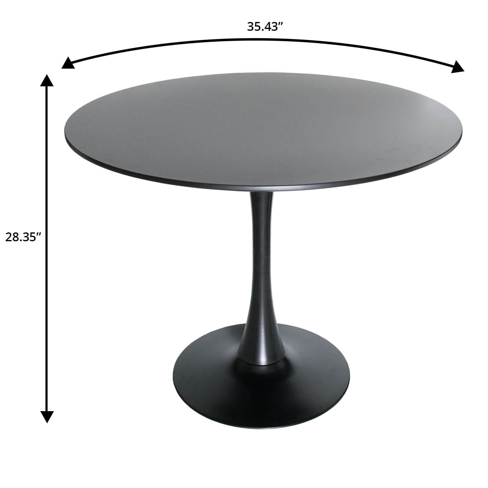 LeisureMod 5 - Piece Dining Set Round Black MDF Dining Table and 4 Acrylic Dining Chairs with Chrome Legs