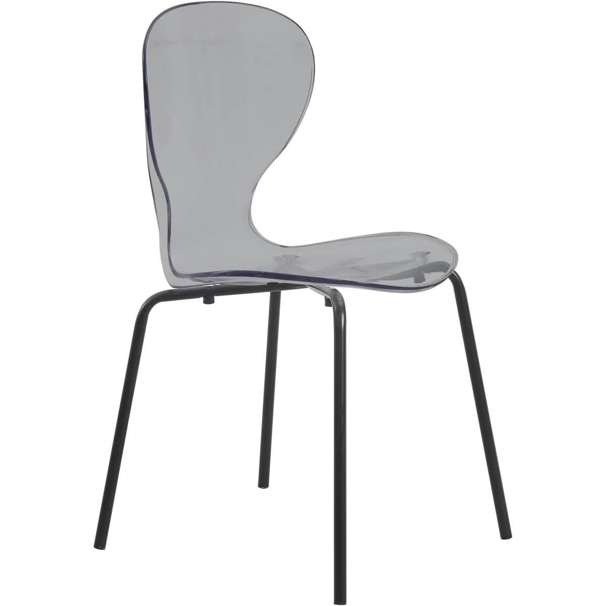 LeisureMod 5 - Piece Dining Set Round Black MDF Dining Table and 4 Acrylic Dining Chairs with Chrome Legs
