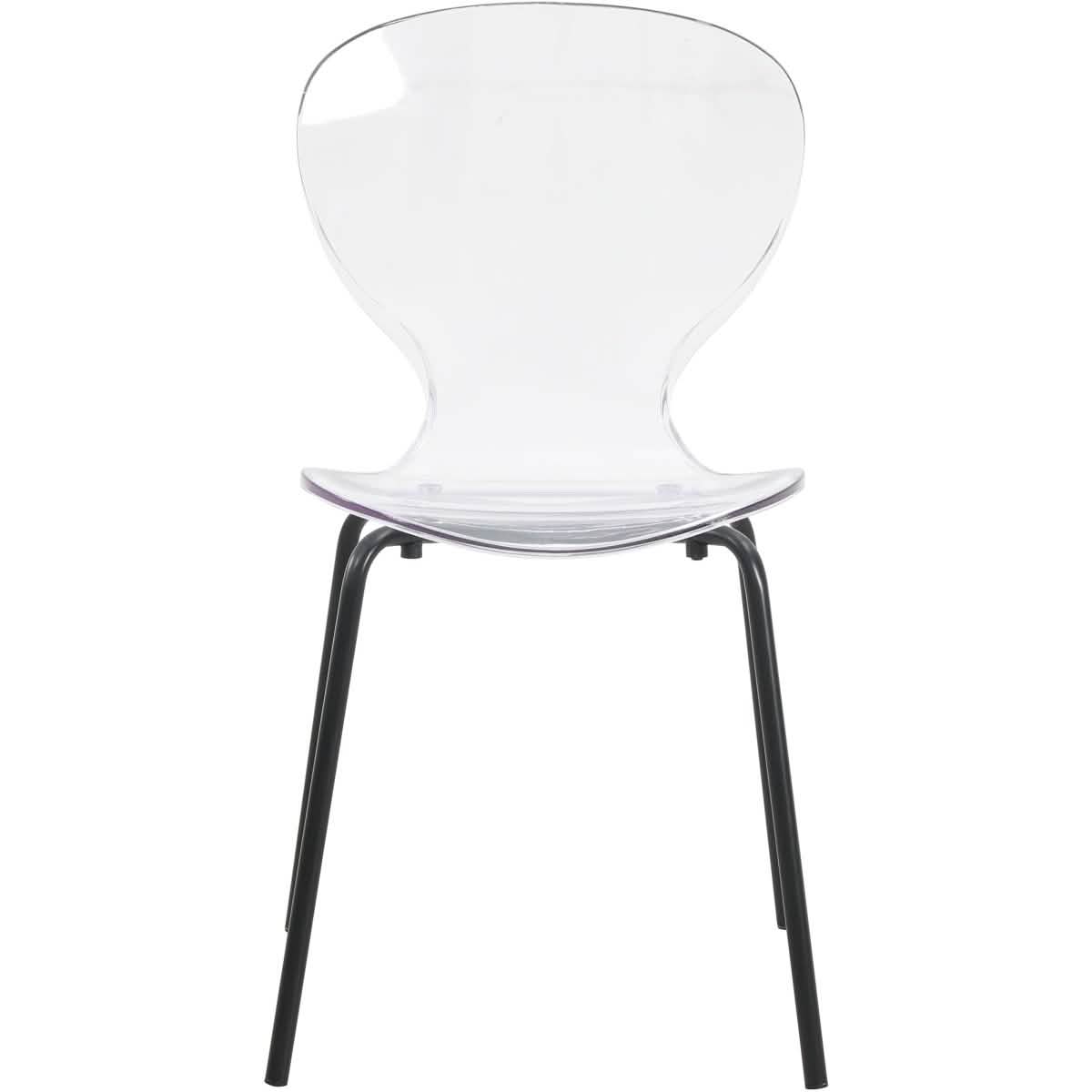 LeisureMod 5 - Piece Dining Set Round Black MDF Dining Table and 4 Acrylic Dining Chairs with Chrome Legs