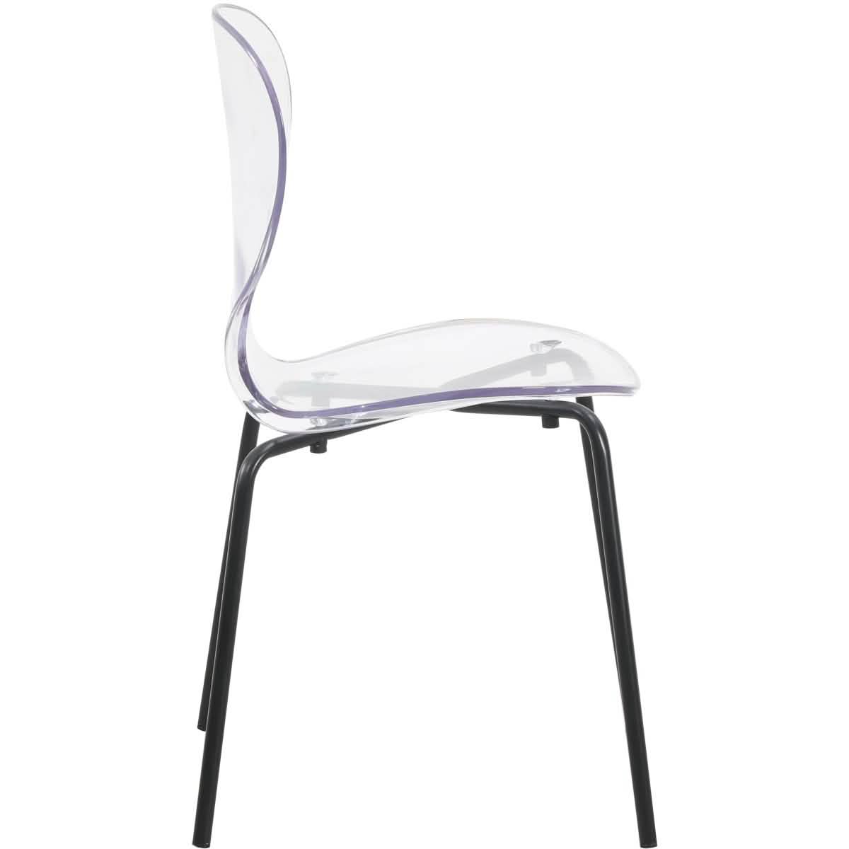 LeisureMod 5 - Piece Dining Set Round Black MDF Dining Table and 4 Acrylic Dining Chairs with Chrome Legs