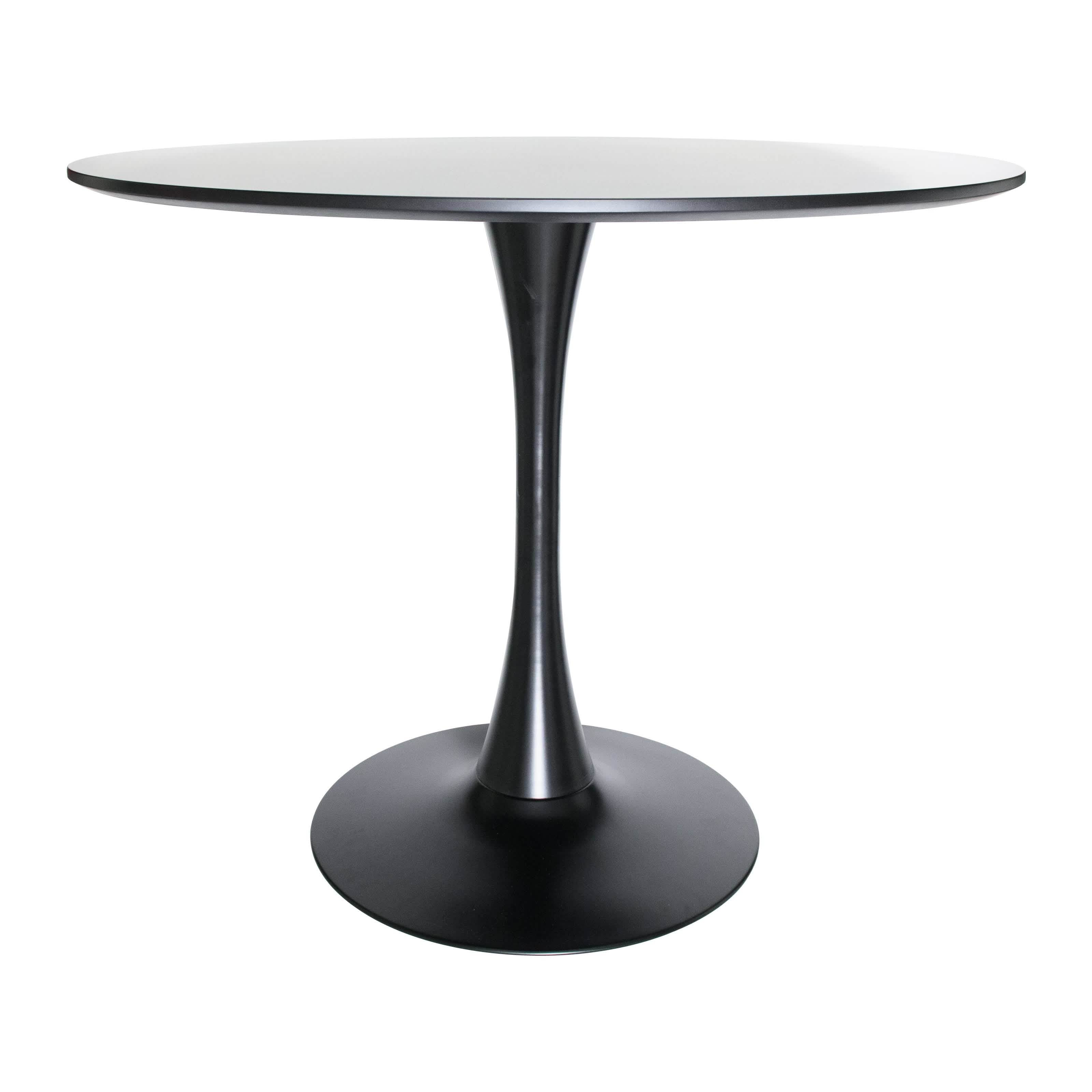 LeisureMod 5 - Piece Dining Set Round Black MDF Dining Table and 4 Acrylic Dining Chairs with Chrome Legs
