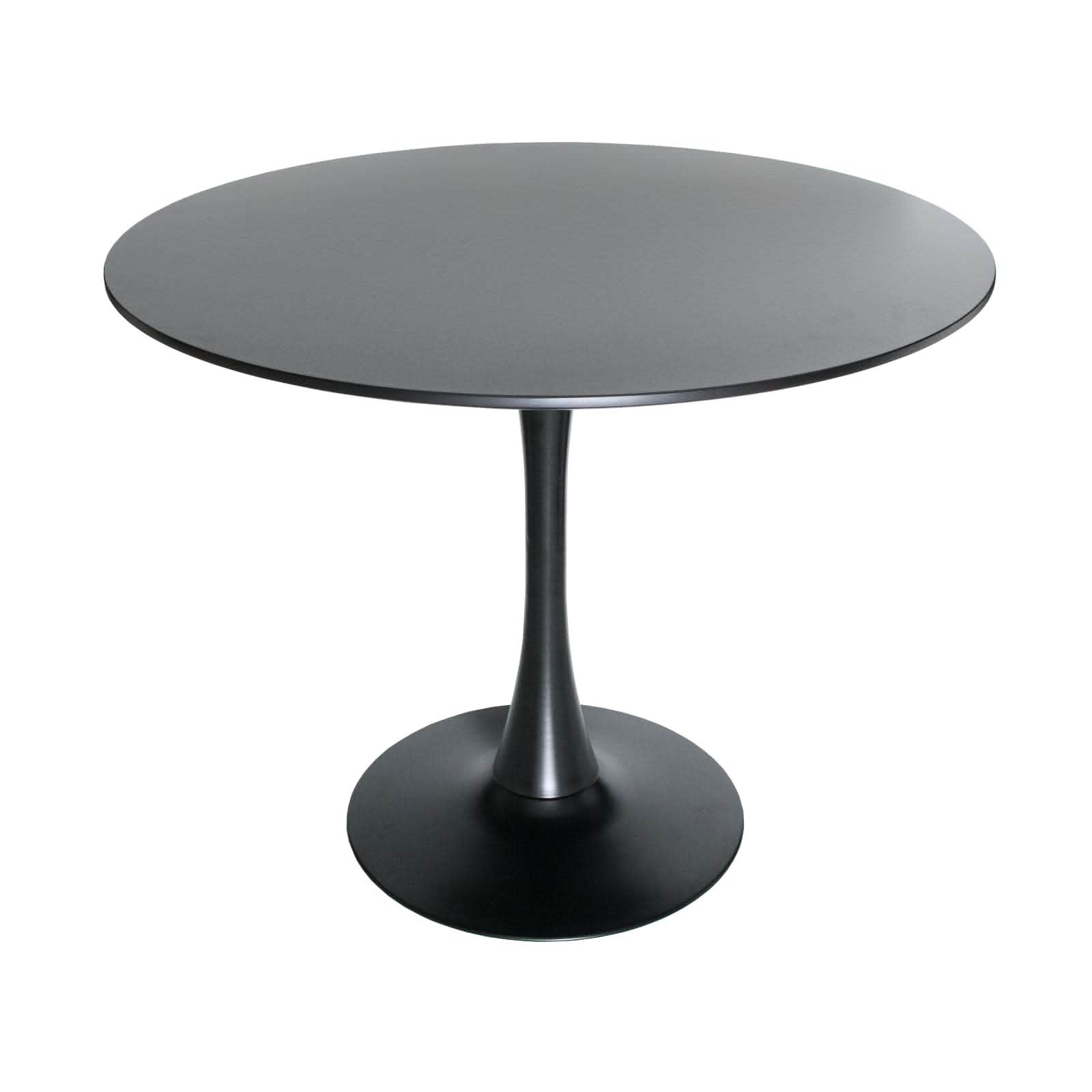 LeisureMod 5 - Piece Dining Set Round Black MDF Dining Table and 4 Acrylic Dining Chairs with Chrome Legs