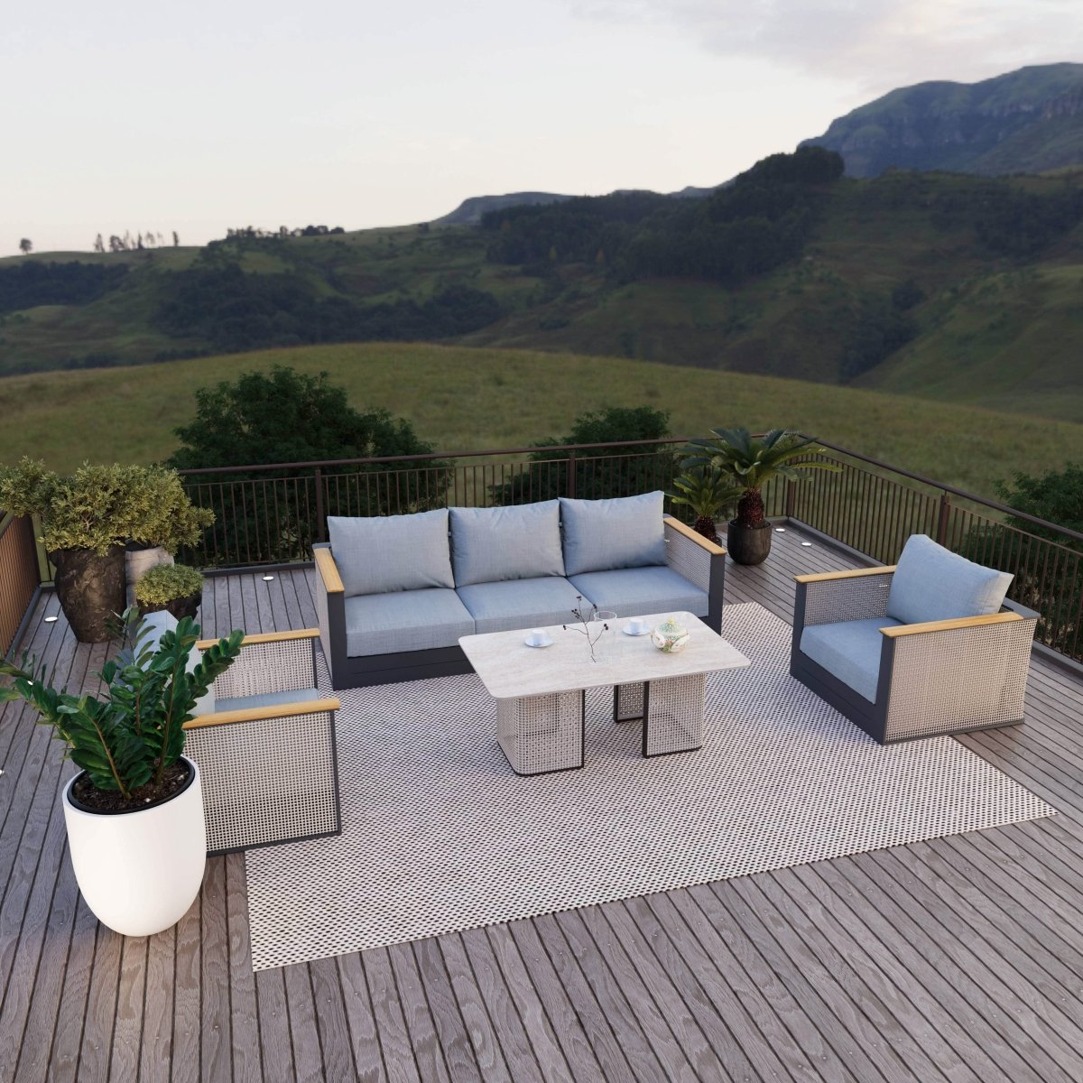 LeisureMod Arvin 4 - Piece Conversation Set with Coffee Table, Sofa, and 2 Accent Chairs