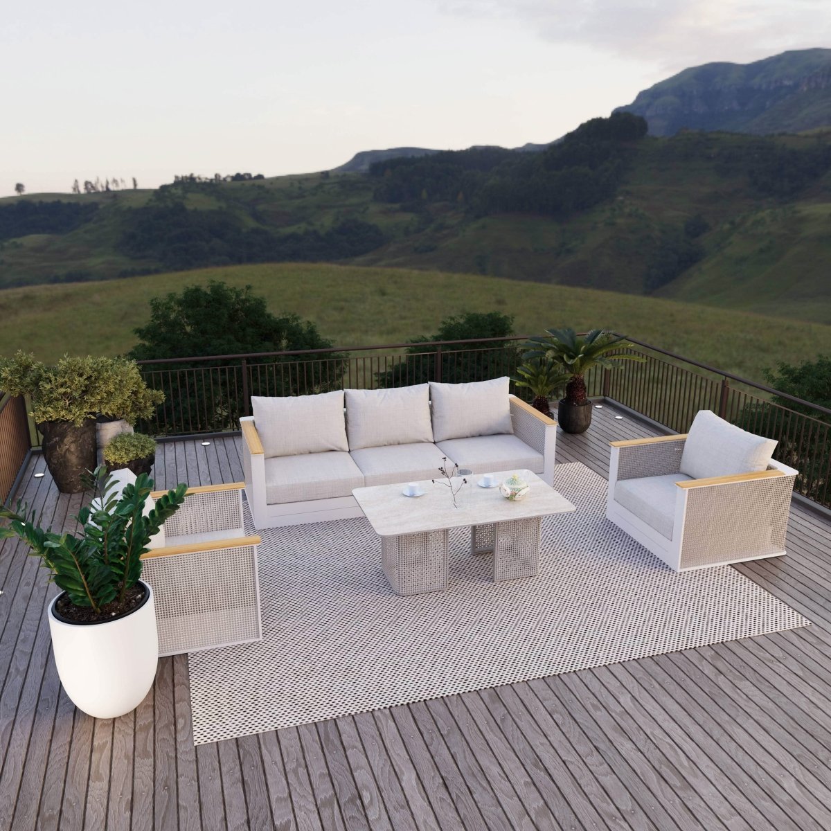 LeisureMod Arvin 4 - Piece Conversation Set with Coffee Table, Sofa, and 2 Accent Chairs