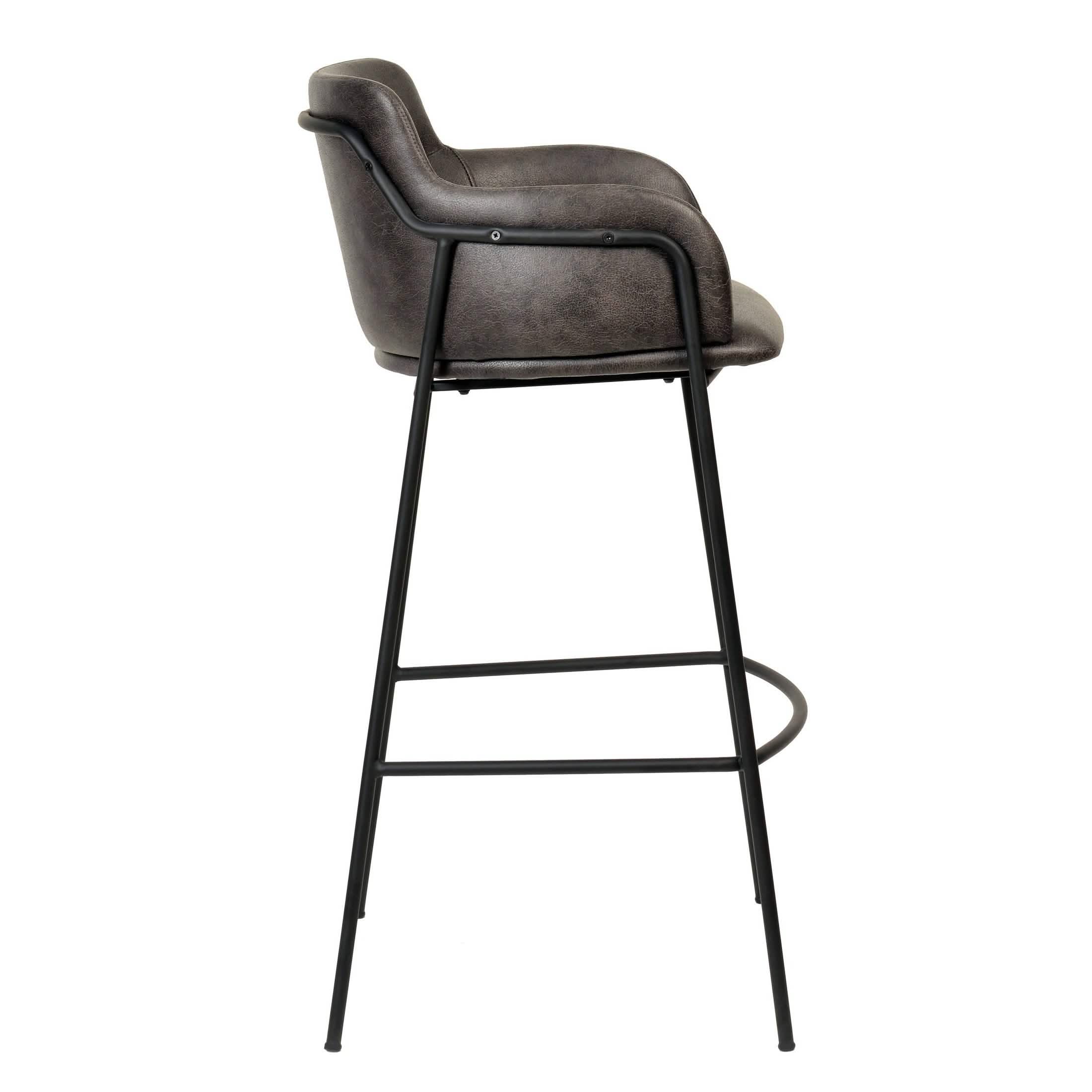 Axis 40" Bar Stool with Ergonomic Design, Powder-Coated Base, and Footrest in Black/Gold Velvet Black Black Bar Stools Leisuremod
