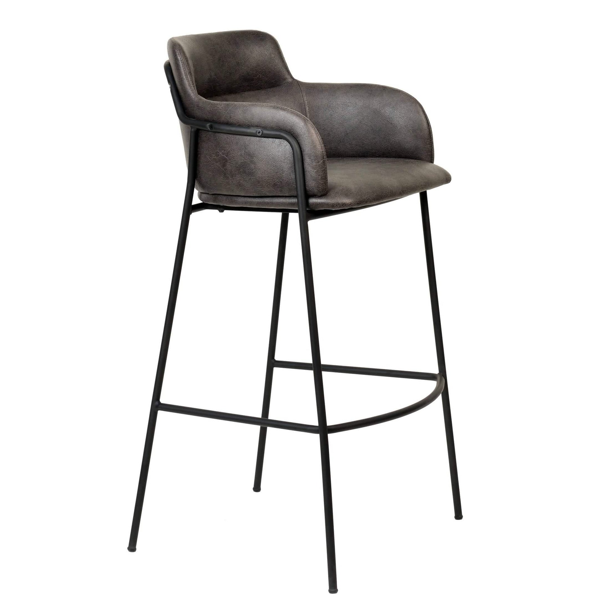 Axis 40" Bar Stool with Ergonomic Design, Powder-Coated Base, and Footrest in Black/Gold Velvet Black Black Bar Stools Leisuremod