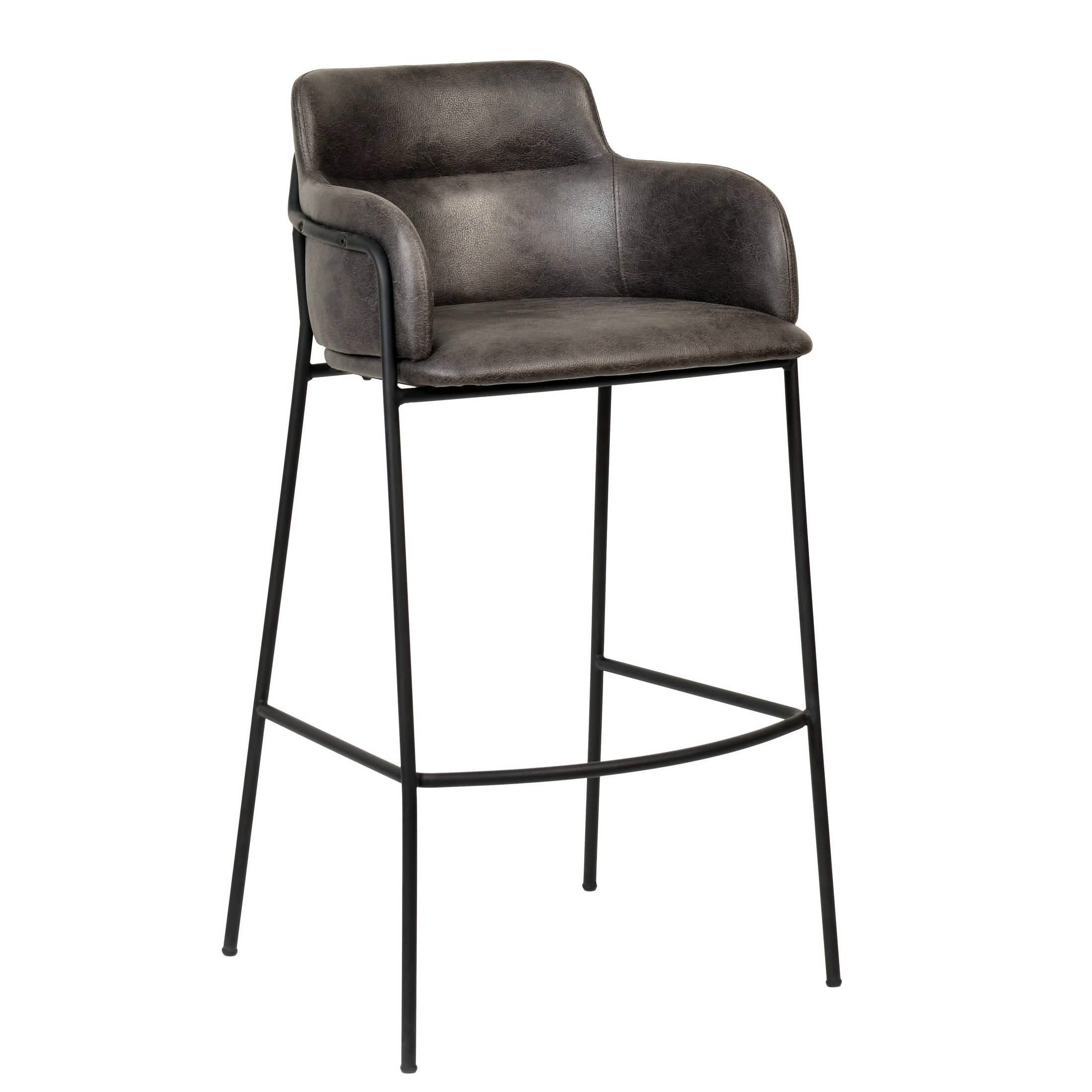 Axis 40" Bar Stool with Ergonomic Design, Powder-Coated Base, and Footrest in Black/Gold Velvet Black Black Bar Stools Leisuremod