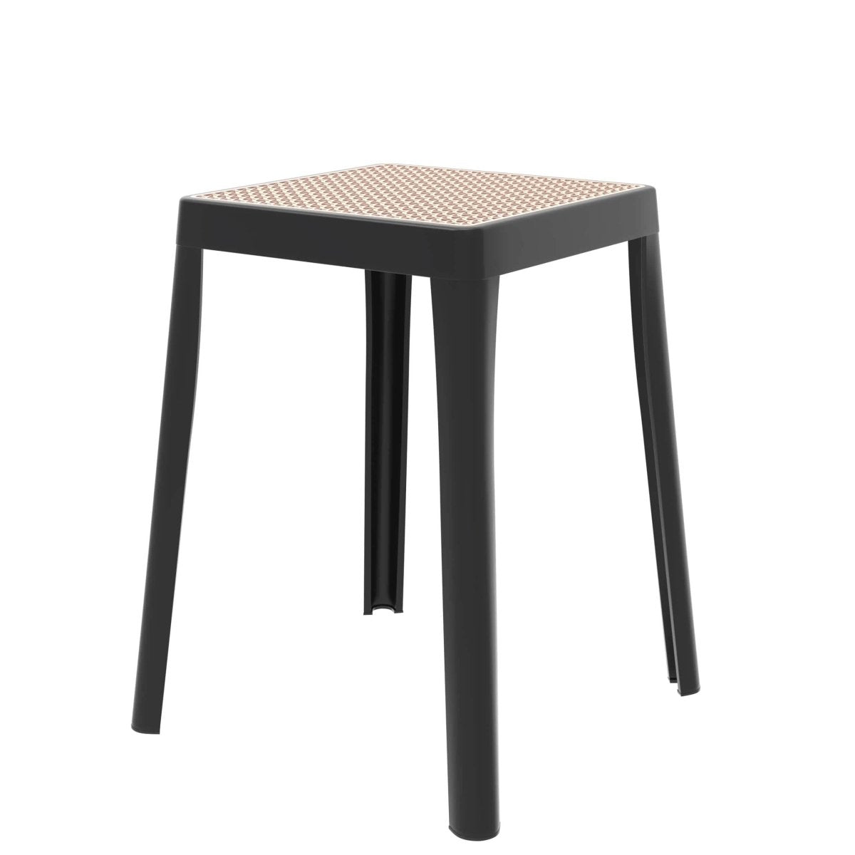 Tresse Mid-Century Modern Stackable Square Plastic Dining Stool with Wicker Top Black Bar Stools Leisuremod