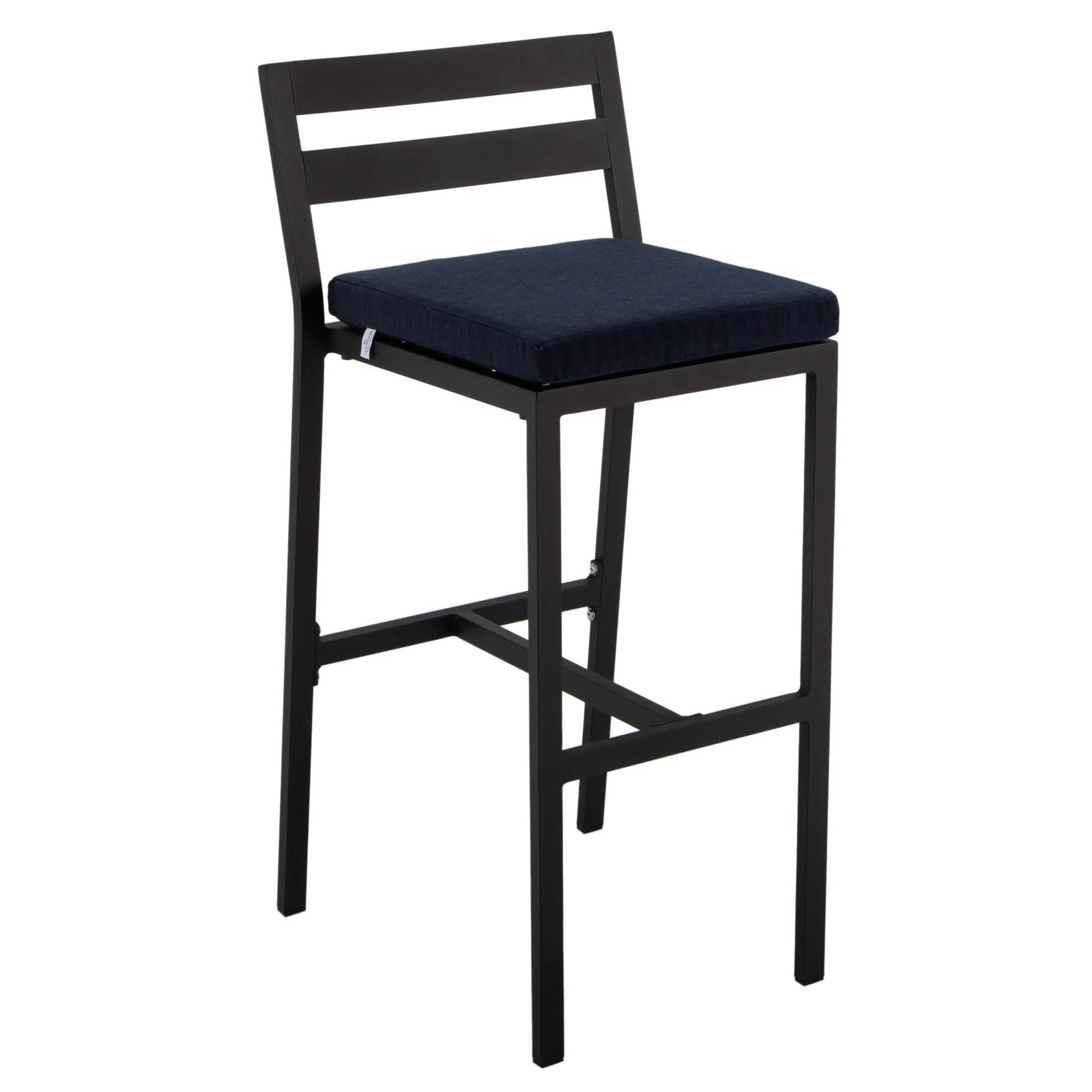 Chelsea Modern Patio Bar Chair in Powder-Coated Aluminum with Removable Cushion Blue Bar Stools Leisuremod