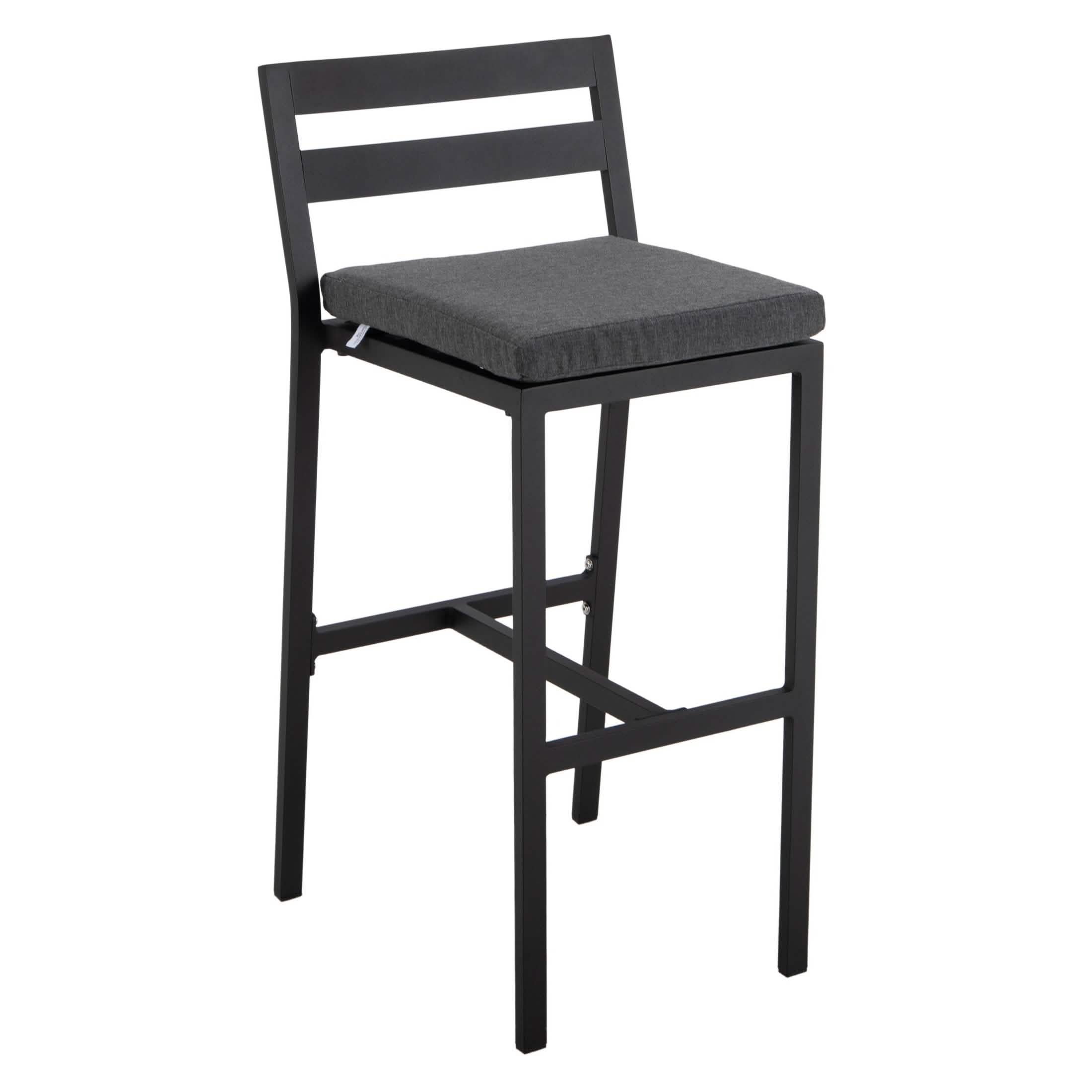 Chelsea Modern Patio Bar Chair in Powder-Coated Aluminum with Removable Cushion Charcoal Bar Stools Leisuremod