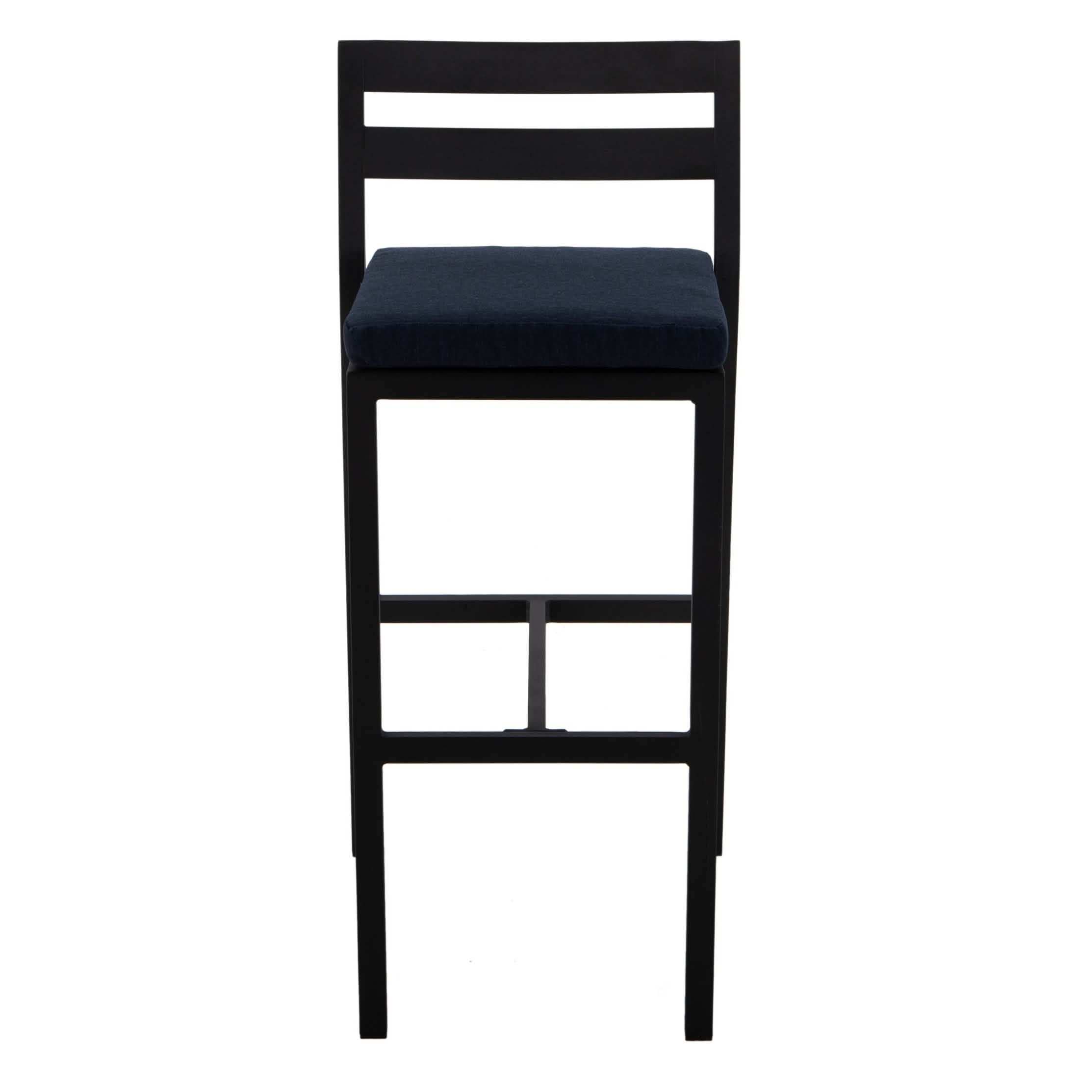 Chelsea Modern Patio Bar Chair in Powder-Coated Aluminum with Removable Cushion Blue Bar Stools Leisuremod