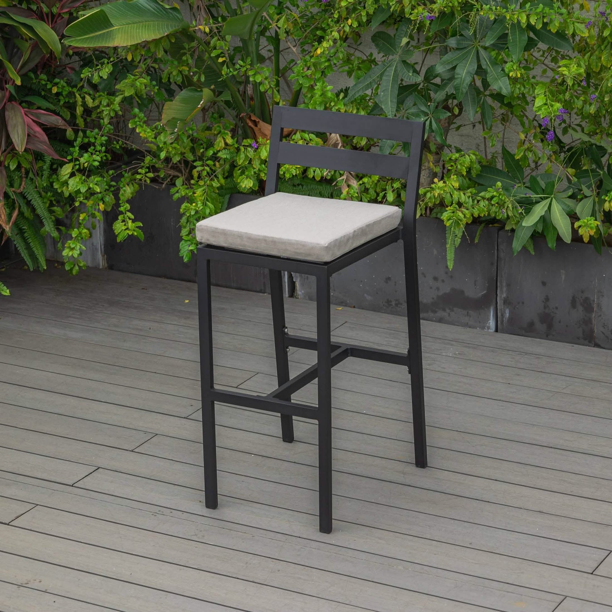 Chelsea Modern Patio Bar Chair in Powder-Coated Aluminum with Removable Cushion Beige Bar Stools Leisuremod