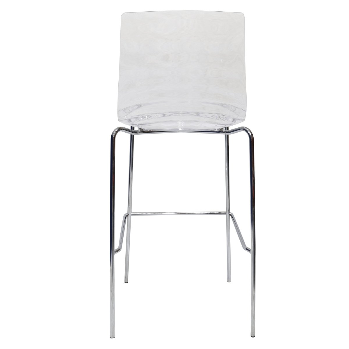 LeisureMod Bar Stools Clear Astor Plastic Bar Stool – Chrome Steel Base with Ripple Swirl Seat Design and Footrest