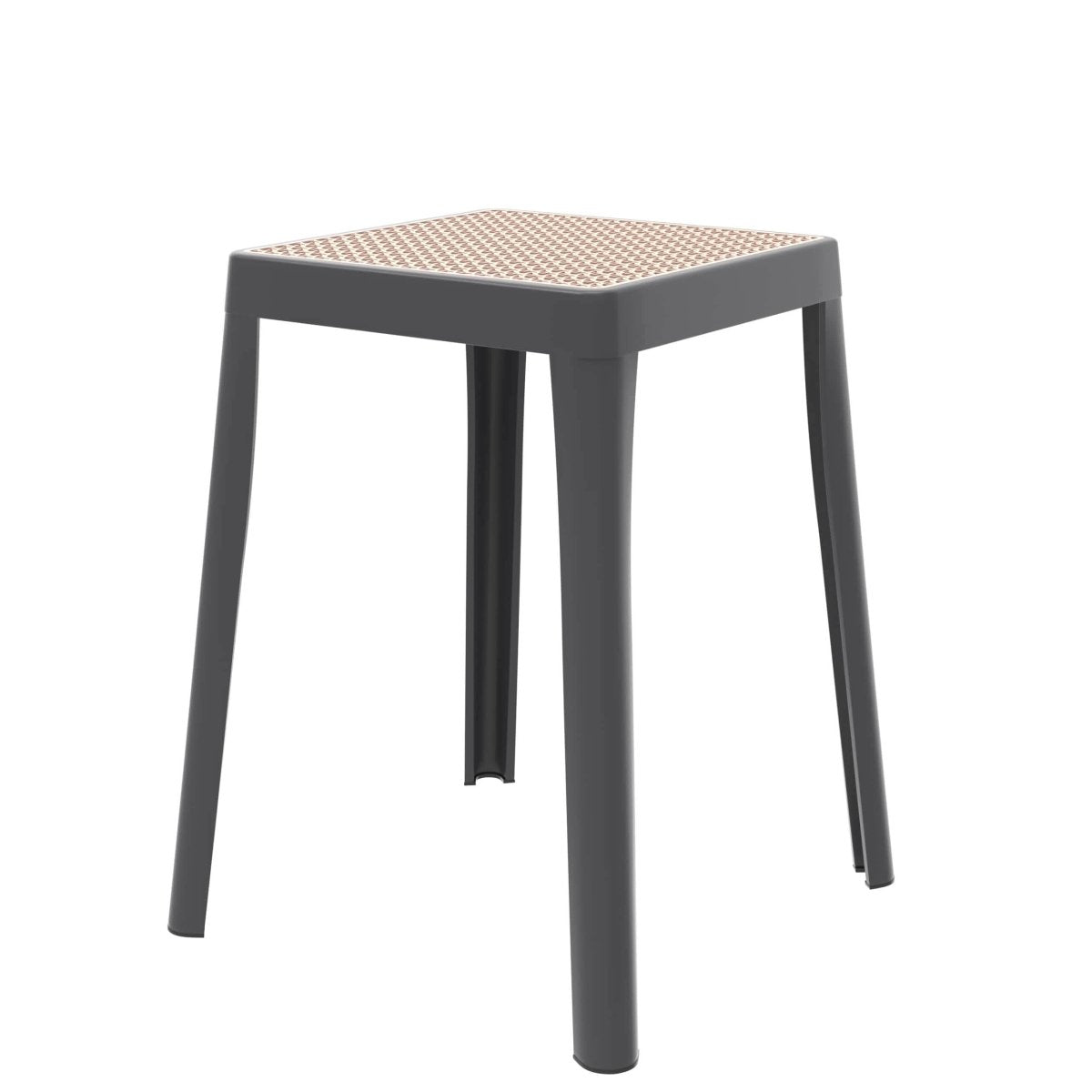 Tresse Mid-Century Modern Stackable Square Plastic Dining Stool with Wicker Top Grey Bar Stools Leisuremod