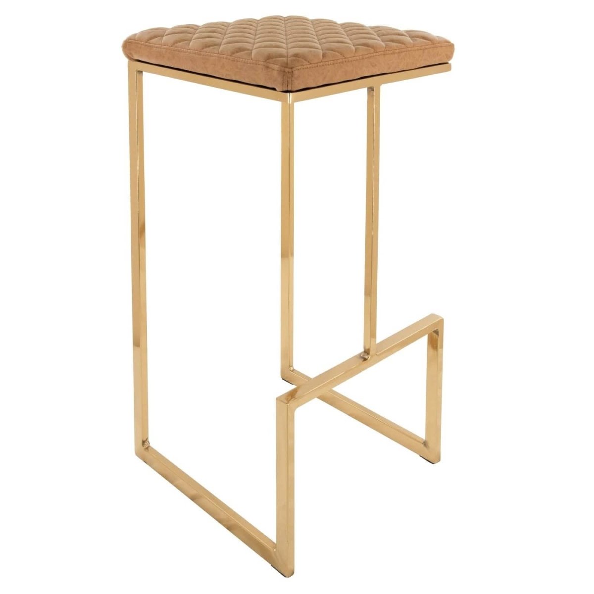 Quincy Quilted Stitched Leather Bar Stools With Gold/Black Metal Frame Gold Grey Bar Stools Leisuremod