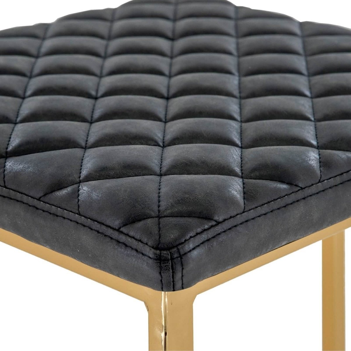 Quincy Quilted Stitched Leather Bar Stools With Gold/Black Metal Frame Gold Charcoal Black Bar Stools Leisuremod